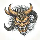 Demon mask with horns orange tattoo design idea