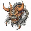 Demon mask with horns orange tattoo design idea