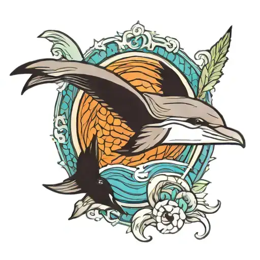 dolphin turtle pelican flying tattoo design idea