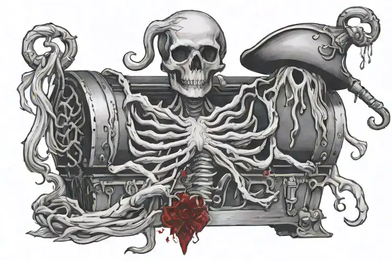 davy jones chest with bloody handprint and bloody key  tattoo design idea