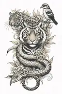 snake, tiger, sparrows tattoo design idea