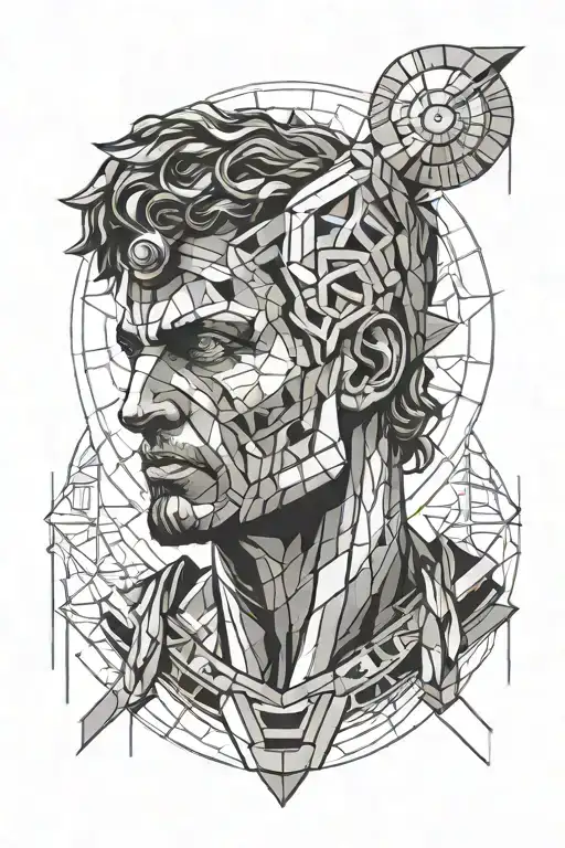 muscular roman, with halo above head emerging  tattoo design idea