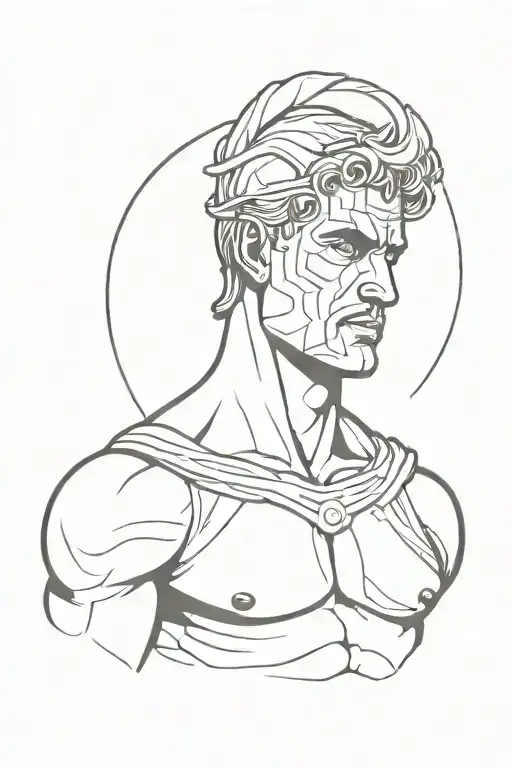 muscular roman, with halo above head emerging  tattoo design idea