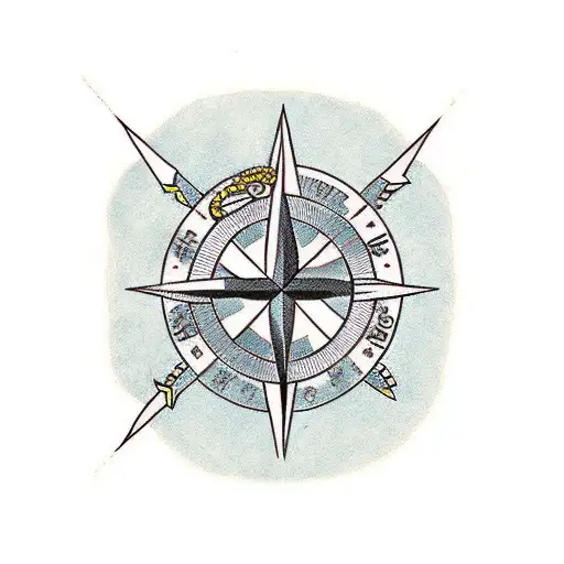 arrow crossing compass tattoo design idea