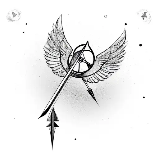 arrow crossing simple compass with wings tattoo design idea