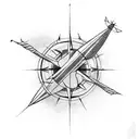arrow crossing simple compass with wings tattoo design idea