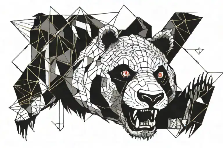 angry panda and geometric tattoo design idea