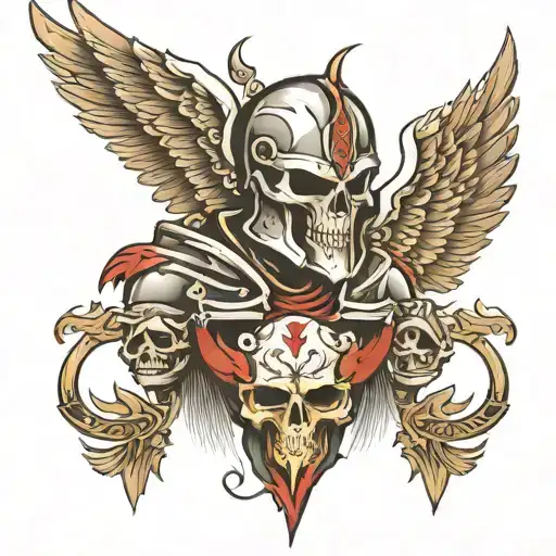 spartan wings skulls tattoo design idea