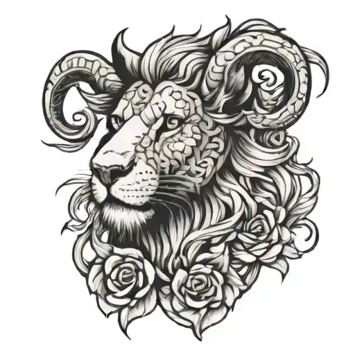 lion lamb cross tattoo design idea