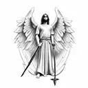 Angel Michael with a sword with symmetrical compass around him and should have an aesthetic body tattoo design idea