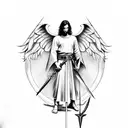 Angel Michael with a sword with symmetrical compass around him and should have an aesthetic body tattoo design idea
