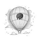 A vintage suitcase with travel stickers and a hot air balloon emerging from it tattoo design idea