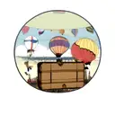 A vintage suitcase with travel stickers and a hot air balloon emerging from it tattoo design idea