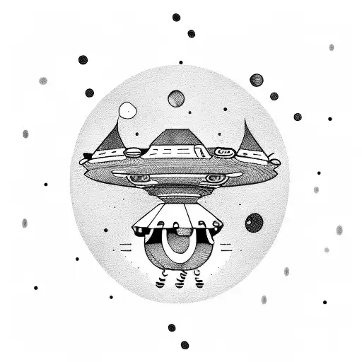 Ufo driven by cow abducting alien tattoo design idea
