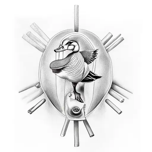 anatomical whole sideways duck black and white tattoo design idea
