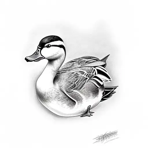 realistic sideways duck black and white tattoo design idea