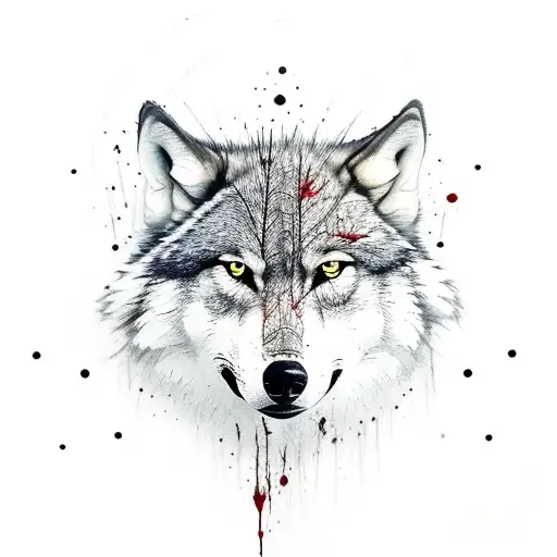 a lone wolf covered in blood tattoo design idea
