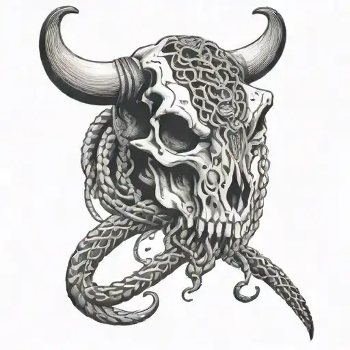 Cow skull with snake weaving throughout   tattoo design idea