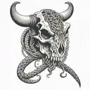 Cow skull with snake weaving throughout   tattoo design idea