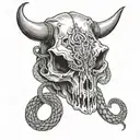 Cow skull with snake weaving throughout   tattoo design idea