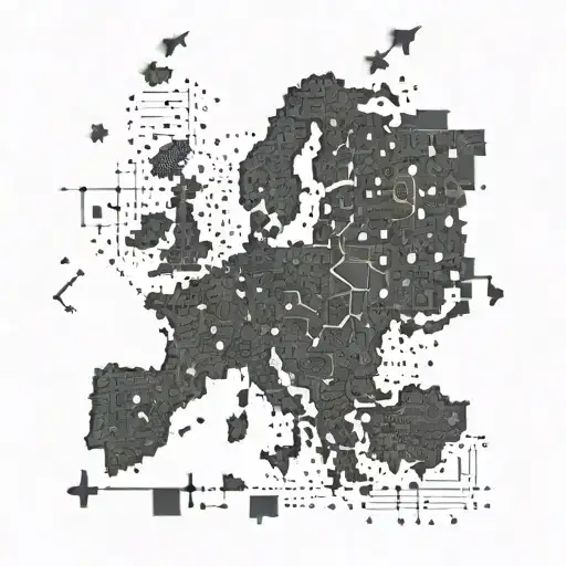 A map of Europe made up of musical notes and golf tees tattoo design idea