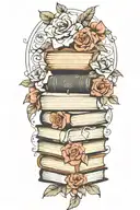 stack of books flowers, no outline tattoo design idea
