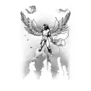 the fall of icarus in style of the brasilian illustrator diego sanchez tattoo design idea