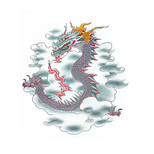 dragon in clouds and lightning tattoo design idea