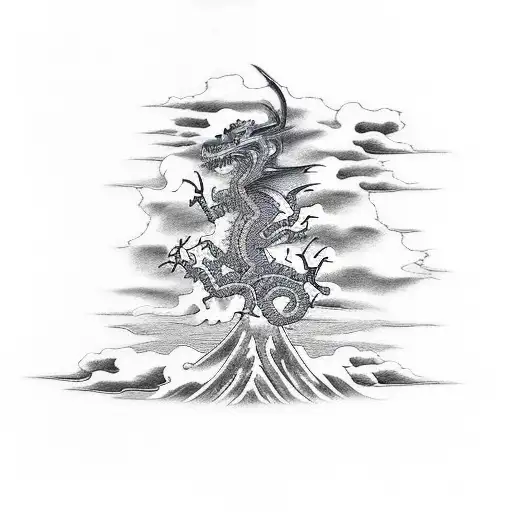 dragon weed tree clouds lightning  tattoo design idea