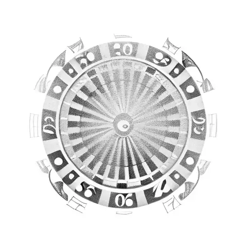 A stylized roulette wheel with dollar signs instead of numbers tattoo design idea