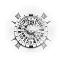 A stylized roulette wheel with dollar signs instead of numbers tattoo design idea