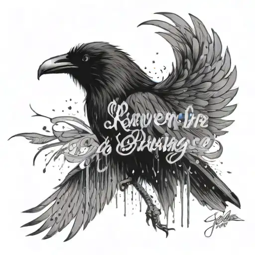 Raven wings with words Sunshine, Rainy Days, Fireflies (w/ sun, rain cloud and fireflies incorporated) Rave hood series tattoo design idea