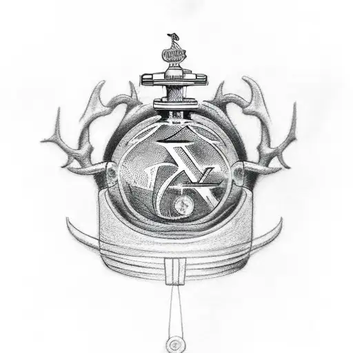 A tattoo combining the Roman numerals MCMXCV, a football, a shot glass, deer antlers tattoo design idea