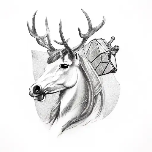 A tattoo combining MCMXCV, a football, a shot glass, deer antlers, a pony, a horseshoe tattoo design idea