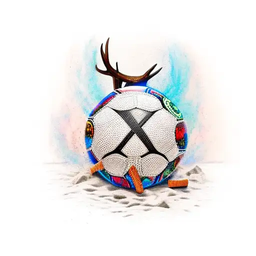 A tattoo combining the Roman numerals MCMXCV, a football, a shot glass, deer antlers tattoo design idea