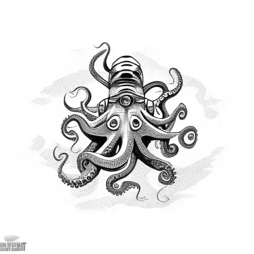 Tribal "Diver Fighting A Octopus" Tattoo Idea BlackInk AI