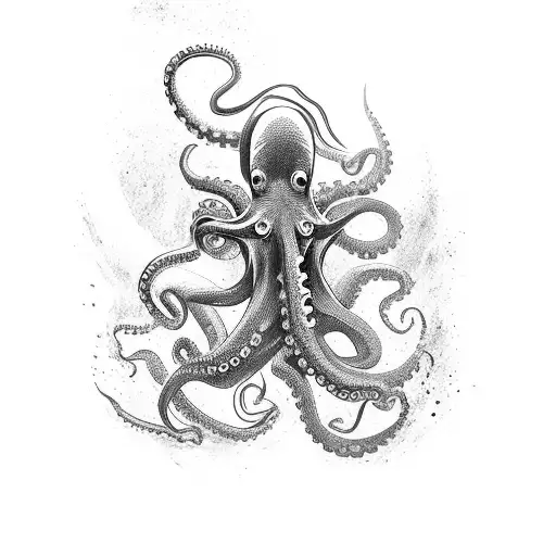 Blackwork "Diver Fighting A Octopus" Tattoo Idea BlackInk AI