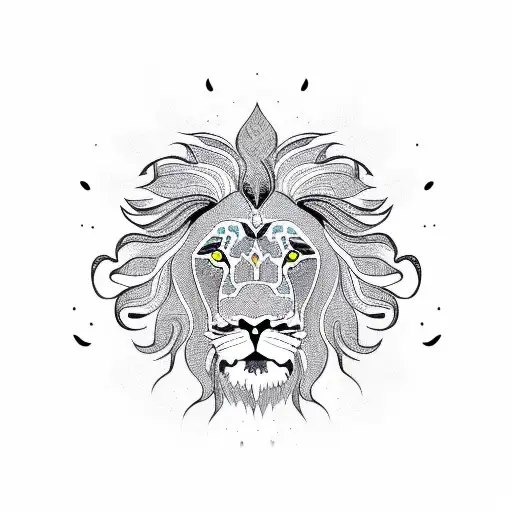 lion with mane made of paisley pattern and the sun incorporated  tattoo design idea