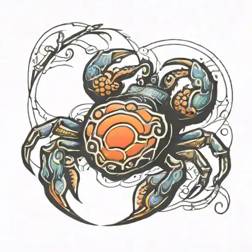 thumb print heart and crab tattoo design idea
