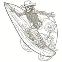 surfing skeleton cowboy tattoo design idea