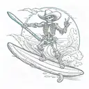 surfing skeleton cowboy tattoo design idea