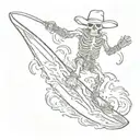 surfing skeleton cowboy tattoo design idea