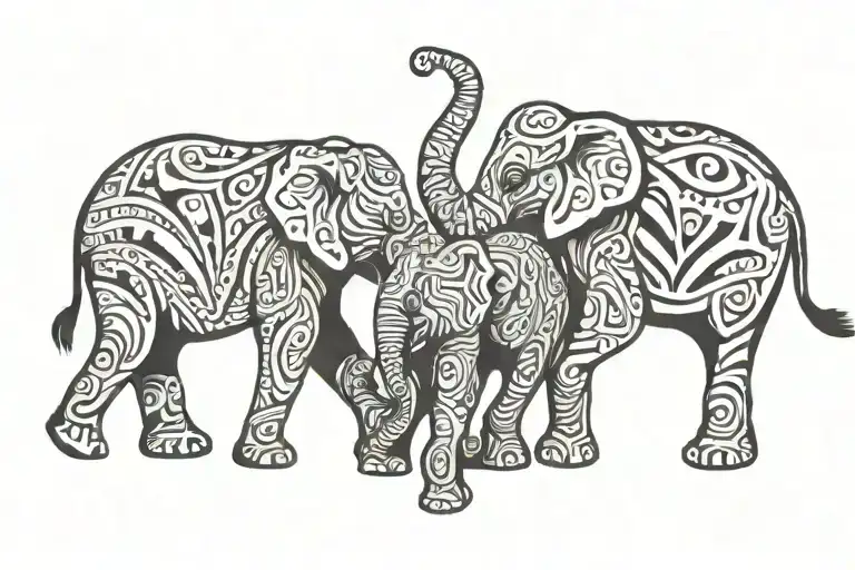 mama elephant and baby elephants walking tattoo design idea