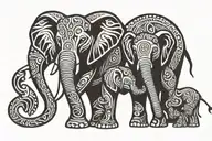 mama elephant and baby elephant holding tail  tattoo design idea
