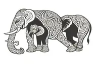 mama elephant and baby elephant holding tail  tattoo design idea