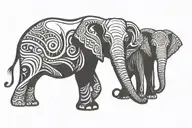 mama elephant and baby elephant holding tail  tattoo design idea
