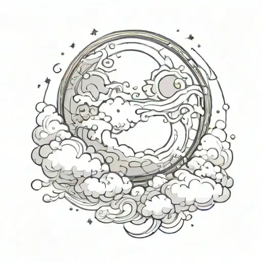 A sketch style tattoo of a mystical full moon surrounded by swirling clouds tattoo design idea