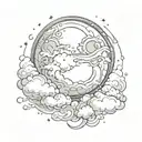 A sketch style tattoo of a mystical full moon surrounded by swirling clouds tattoo design idea