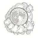 A sketch style tattoo of a mystical full moon surrounded by swirling clouds tattoo design idea
