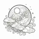 A sketch style tattoo of a mystical full moon surrounded by swirling clouds tattoo design idea